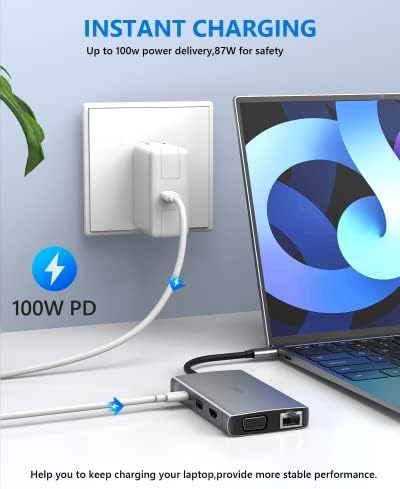 Adaptador multitor de hub USB C para MacBook Pro/Air, 9 em 1 Mac USB C Dongle MacBook Adaptador para 4K HDMI, VGA