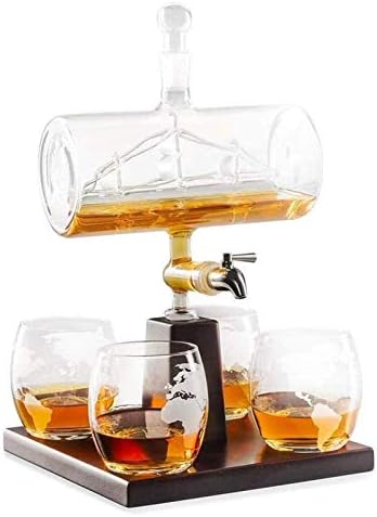 Whisky Decantador Whisky Decanter com copos - 1100 ml de uísque de barril de decantador de álcool, com 4 copos de uísque, para decanteladores de licor de gim conhaque de vinhos de conhaque