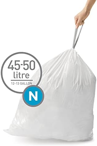 Simplehuman cw0262 3 x paquete de 20 bolsas de basura a medida, cáldigo n, plástico blanco