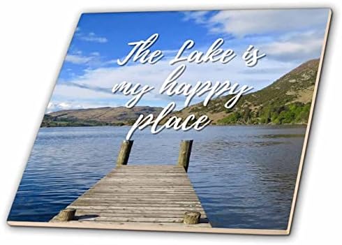 Imagem 3drose de um lago com texto do lago é o meu lugar feliz - azulejos