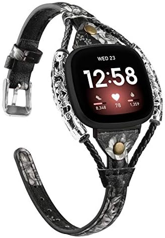 Moolia compatível com Fitbit Versa 4/ Versa 3/ Sense 2/ Sense Bands for Women, acessórios de pulseira de pulseira de couro vintage genuínos para versa 4/ versa 3 smartwatch, branco floral branco
