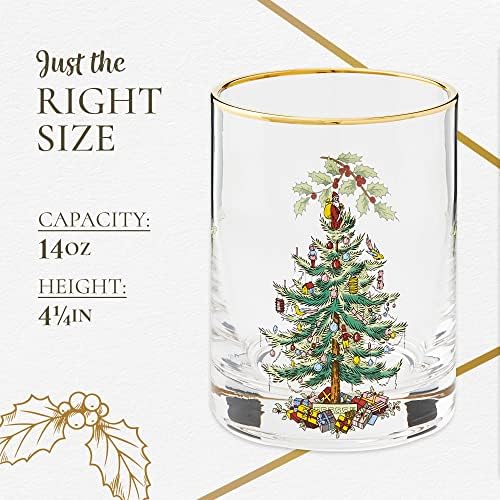 Glass de árvore de Natal de Spode, copos de moda antiga dupla, arremesso de ouro, 14 onças, design