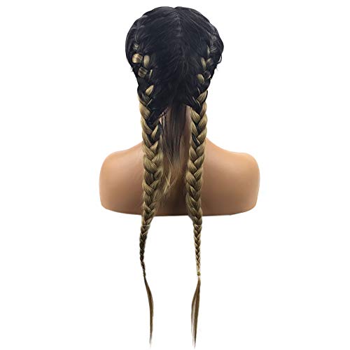 Yang1mn Europeias e Wigs de moda Frente Front Lace Fibra Chemical Twist Gradação Color Deseche de peruca de 26 polegadas
