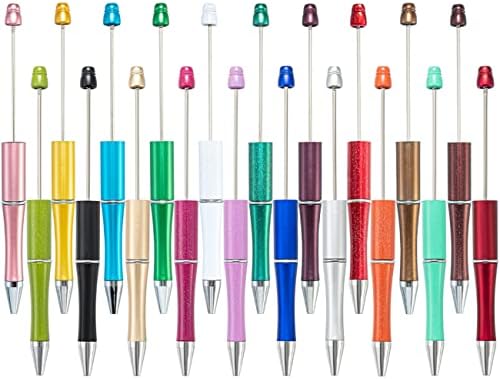 Pasisibick 20 cores canetas de plástico de plástico, canetas de contas variadas para presente de ppl de