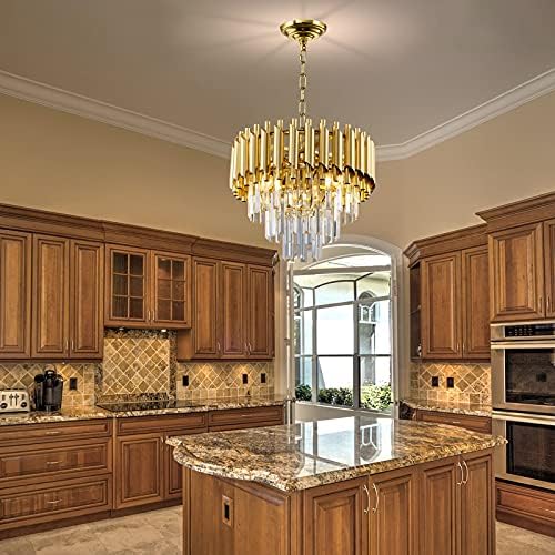 Wabon Modern Luxury Crystal Candelier, Luz de teto pendurada em cristal de gota de chuva redonda, luminárias de 4 luzes para sala de jantar, sala de estar, ilha de cozinha, quarto, d15.74 '' '