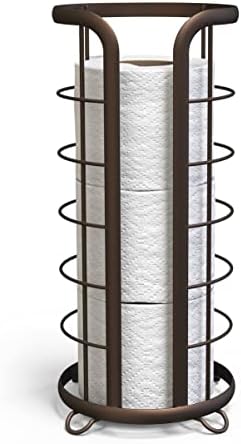 Brookstone, suporte de papel higiênico de bronze, organizador de tecidos de banheiro independente, solução de armazenamento minimalista, design moderno e elegante [segura mega rolos]