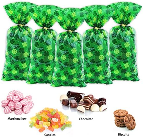Boerni St. Patrick's Day de quatro folhas Clover irlandês Lucky Shamrock Celofane Candy Cookie