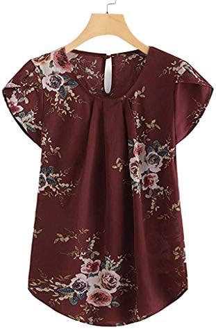 WulOfs Blusa feminina Cadeiras Casuais Camisetas redondas Manga curta Camisa de tampa plissada