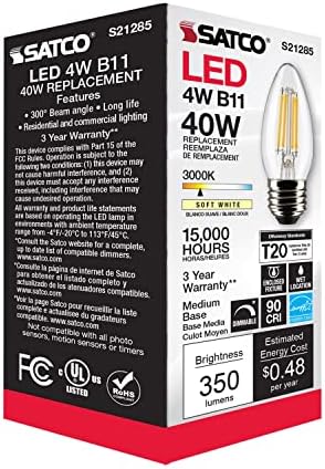 SATCO S21285/06 LED LED E26 LUZBLS E26, 3000K, 15000 HORAS, DIMMABLE, 6 PACK