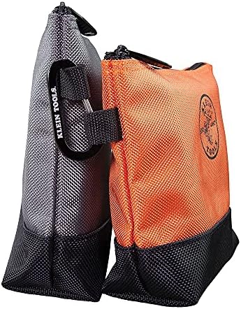 Klein Tools 55470 Bolsa de utilidade, sacos de ferramentas com zíper, tecer balístico de 1680d resistente, fundo reforçado, laranja/preto, cinza/preto, 2-pacote