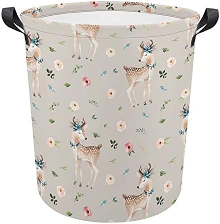 Bolsa de lavanderia floral com alças redondas cestas de armazenamento à prova d'água dobrável 16,5 x 17,3 polegadas