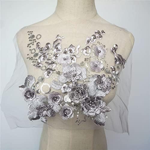 Aplique de renda namazi, apliques de bordado, manchas de costura, tecido cinza flores 3D Flores