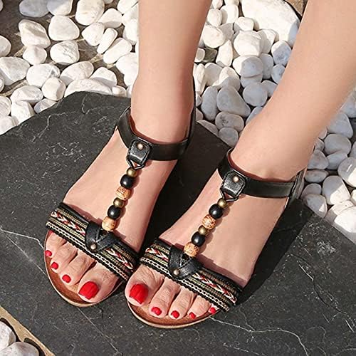 Sandálias femininas de Beiousalie Roman Roman Slip em salto baixo confortável e confortável de tamanho casual de travessia de praia de verão sandálias