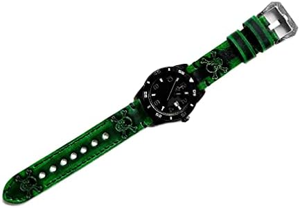 Nickston Green e Black Skull Crossbones Band para 22mm e 23mm Lidth Sport Sport Luxury Smart Watches Relógios em relevo em cinta de couro escovados Ferramenta