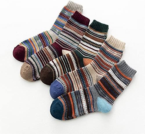 Xwwdp 5 pares meias de lã masculina de inverno engrossaram meias de ovelha quente estilo retro colorido meias para
