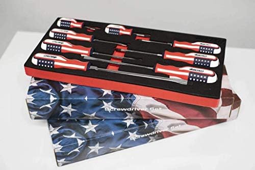 BOLO LIMITED EDIÇÃO LIMITADA DE 8 peças American Flag Handle Conjunto de fenda - ponta com fenda, ponta Phillips Comprimento padrão, drivers de comprimento curto Phillips