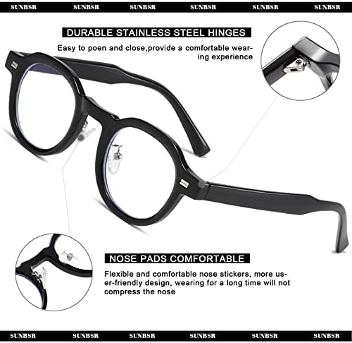 Óculos de bloqueio de luz azul sunbsr para homens homens pequenos nerdes redondos computadores óculos anti -tels