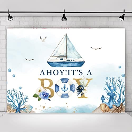 Ahoy, é um cenário de chá de bebê de menino, doce recém -nascido bem -vindo marinho marinho gaivota navio âncora