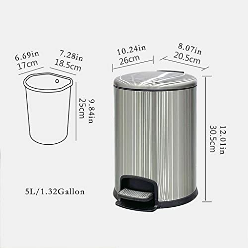 Ataay latas de lixo lixo pode pedal de aço inoxidável lixo redondo pode acender latas de lixo simples com tampa da sala de estar da cozinha do quarto de barril de tampa/5l