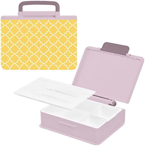 Caixas de bento de treliça geométricas amarelas suabo para adultos/crianças lancheira à prova de vazamentos Recipientes de almoço rosa para trabalho/escola/piquenique