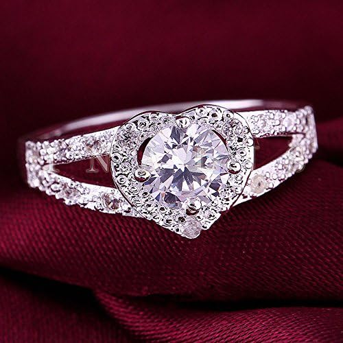 Anel em forma de coração de moda, anel de zircão de coração em forma de amor ringa de casamento