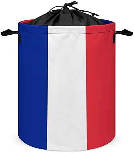 Flag da França 42l Round Roundry Basket Casket Roupas dobráveis ​​Hampers com tampo de cordão