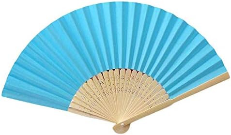 Htllt Fan Fan no ventilador da mão favorece a mão de seda renda de seda fã de cor sólida, azul