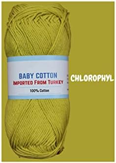 O carrinho de design clorofila amarelo cor sólida Dk Peso - 3 Ply Baby Cotton Ball Ball Bordery Thread Bracelet Thread Bracelet Yarn Pacote de 100 gramas yk -clorofil