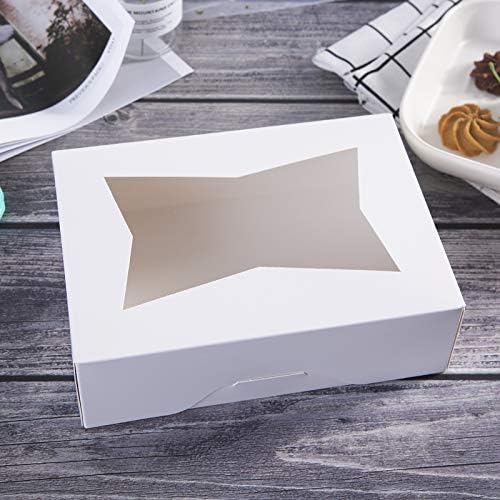 Caixas de biscoito branco de 8 polegadas com janela, caixa de padaria retangular de popup automático para muffins e pastelaria, papel de papelão de barrote com cobertura de chocolate Pacote de tampa transparente 8x5.75x2.5, pacote de 15