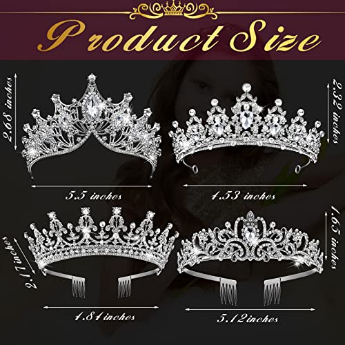 4 Pacote de coroas queen queen para mulheres coroa de concurso com pentes princesas coroa para meninas cristal