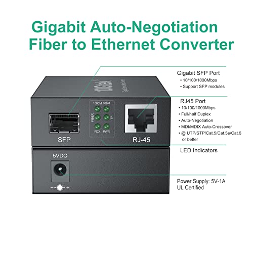 Um par de fibra LC de modo múltiplo Gigabit para conversor de mídia Ethernet, conversor de mídia de fibra de 1,25g, 1000Base-SX para 10/10/1000Base-TX, 850NM, MMF, transmissão de até 550 m/1804 ft
