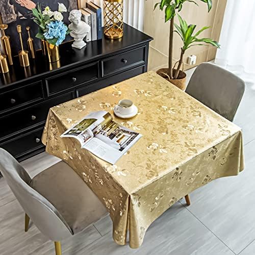 Toalha de mesa quadrada de fhdusryo, toalha de mesa de PVC à prova d'água, tampa de mesa de magnólia de ouro