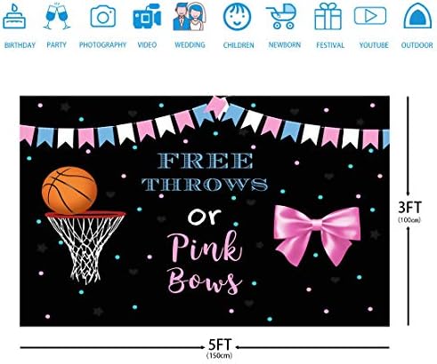 5x3ft lances livres ou cenário de arcos rosa para gênero revelam festa de festa colorida Basketball Boy ou menina Baby Shower Banner Bandeira colorida Decorações de mesa de sobremesa
