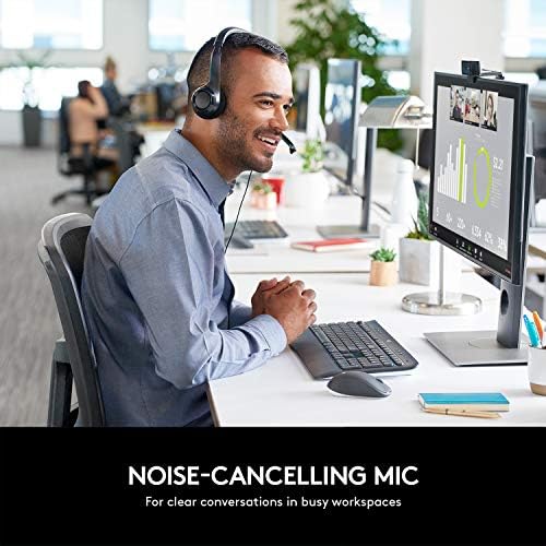 Fone de ouvido com fio Logitech H390 para PC/laptop, fones de ouvido estéreo com microfone de cancelamento de ruído, USB, controles em linha, trabalha com Chromebook - Black