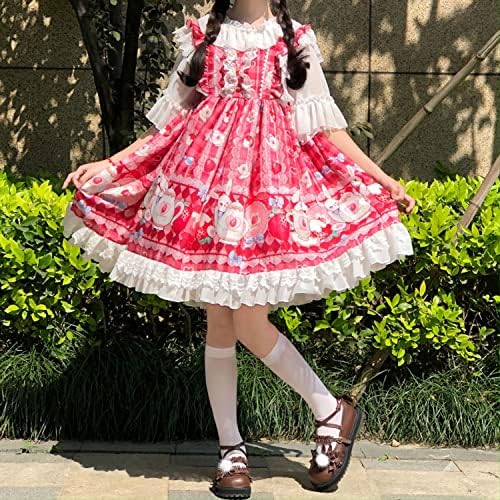 Estilo japonês doce adolescente adolescente feminino lolita vestido alta cintura kawaii morango coelho vestidos