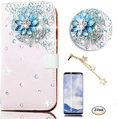 Caixa de Stenes Galaxy S9 - Elegante - 3D Flores de vento de vento artesanal Flores da carteira