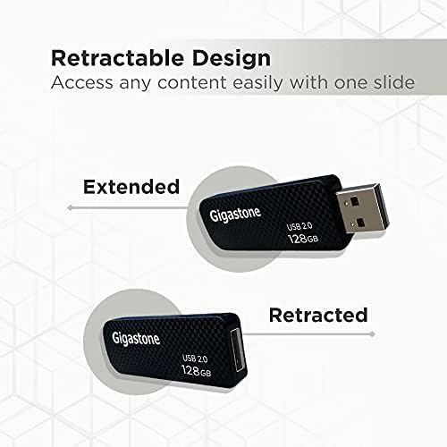 Gigastone V30 128 GB USB 2.0 Flash Drive 2-Pack, Capless Retracable Design Pen Drive, estilo de fibra de carbono, desempenho confiável e durável