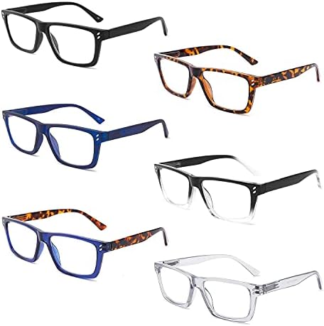 Ivnuoyi 6 Pacote de leitura de óculos azuis Bloqueio de quadros quadrados grandes com dobradiças de mola, fadiga ocular anti -brilho, leitores de computador para homens Mulheres 1.75