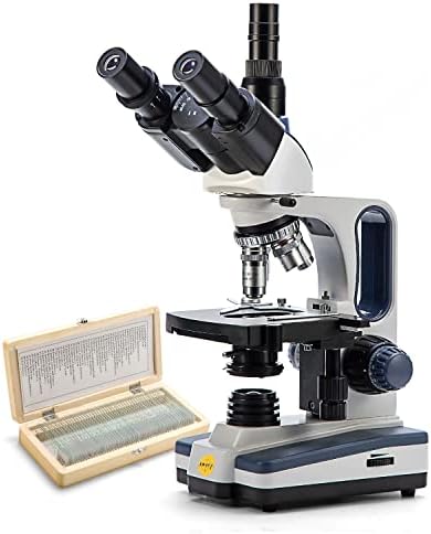 SWIFT SW350T 40X-2500X GRAGE, Cabeça de SiedEntopf, microscópio de laboratório de composto trinocular de grau de pesquisa com oculares de campo largo 10x e 25x, com 50 pcs de lâminas de microscópio pré-fabricadas