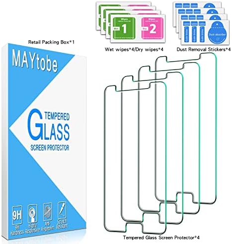[4 pacote] Maytobe Screen Protector projetado para Samsung Galaxy J7 2018, J7 Star, J7 Crown, J7 Aura, J7 V, Vidro temperado de dureza 9H, instalação fácil, anti-escreva ultrafina