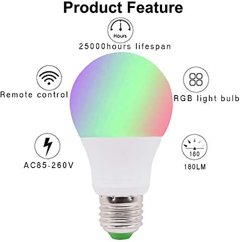 Lâmpadas LED RGB, lâmpadas LED de alteração de cor 3W com controlador remoto para iluminação de humor de festa em casa, equivalente a 20 watts, 16 opções de cores