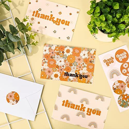 AnyDesign Boho Rainbow Cartão de agradecimento 3 36 Pacote Cards de nota de flores do arco -íris com adesivos de vedação correspondentes envelope
