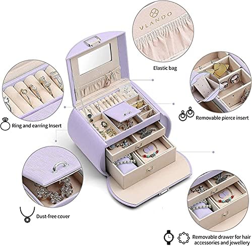Lokoc Storage Box Jewellery Box for Teen Girl Jewellery Organizer With Mirror for Rings Bracelets Brincos Colares