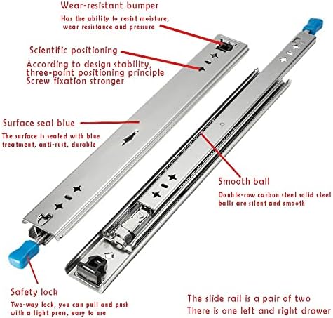 Rails de gaveta para serviço pesado, lâmina de gaveta de extensão completa, extensão telescópica