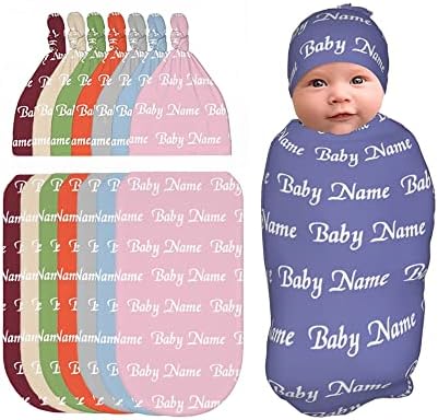 UNXUECO Customize Swaddle e Hat Sets para Baby Girl menino com nome Swaddles de recém -nascido personalizado Sack Nursery Personalizado Blanket Birth Gifts Style14
