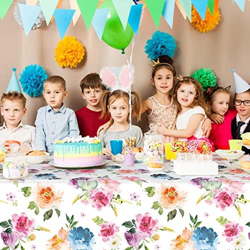 3 peças primavera no verão Tabela floral Capa aquarela de flores silvestres toalhas de mesa de mesa de mesa de mesa para páscoa, sala de jantar piquenique para acampamento decoração de festas de férias, 54 x 108 polegadas, colorido