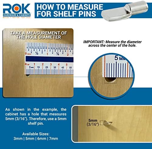 ROK Hardware 25 Pacote de 5 mm de diâmetro para serviço pesado dividido pinos de prateleira com parada,