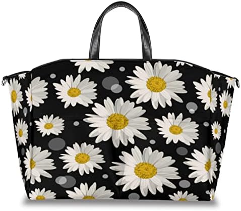 Tropicallife Black Flower Daisy Bag Tote com tiras de carrinho de carrinho, bolsa de organizador de carrinho de bebê, caixa de armazenamento de berçário de bolsa de fraldas de grande capacidade para fraldas