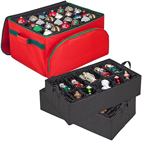 Holdn 'Storage Premium Christmas Ornament Storage Rececters - Cabe até 48 ornamentos de 6 ”h duráveis ​​600D Fabric - Divisores de metal ajustáveis ​​com tecido para proteção extra - 2 bandejas individuais