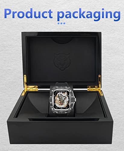 Para a banda Apple Watch Band de 44 mm/45mm de fibra de fibra de carbono de luxo, estojo de homens robustos e série de pulseiras de borracha fluorina Iwatch 8 7 6 5 4 SE, Watch Alloy Case Strap Set